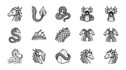 Fototapeta premium Mythical Creatures Collection: Dragons, Serpents, and Fantasy Beasts