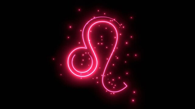 Lion or Leo zodiac symbol icon in thin line style glowing with energy and particles.