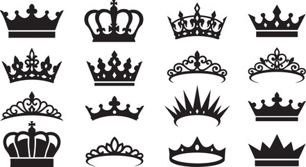 Crown, silhouette, vector, collection, tiara, set, icon, royal, majesty, king, queen, princess, imperial, authority, luxury, elegant, black, design, symbol, monarch © Raju