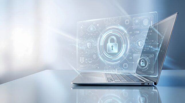 Laptop dengan antarmuka gembok digital untuk perlindungan data siber
