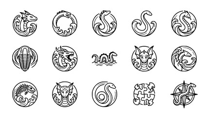 Mythical Creatures and Ancient Icons Collection: Dragons, Serpents, Fossils, Compass © Senja