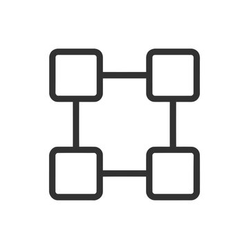 Network connection icon, four squares connected by lines, digital structure symbol, simple vector illustration