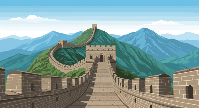 Scenic View of the Great Wall of China Across Mountainous Landscape