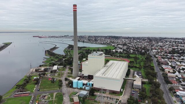 Aerial view of newport power station near the yarra river in melbourne
