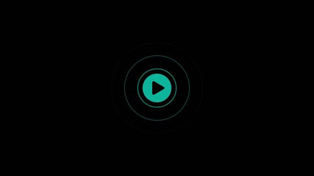 Minimalist play button animation with pulsing circular rings on black background, motion media player