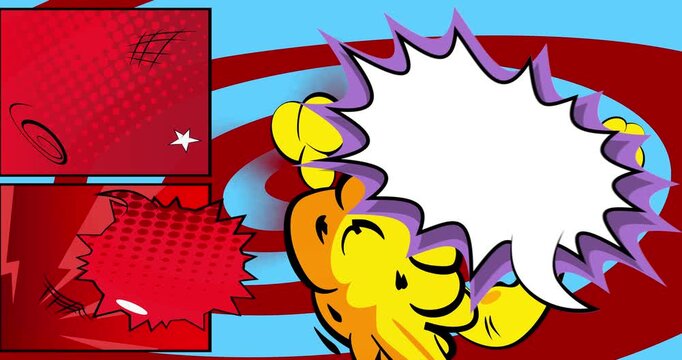 Cartoon background animation, comic book backdrop video. Retro comics pop art design.