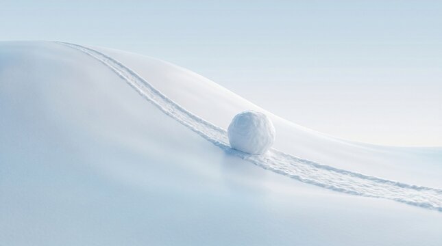 Snowball Rolling Down a Smooth Snowy Slope Showing Compounding Growth