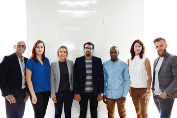 Fototapeta premium Group of diverse professionals standing against a white background.