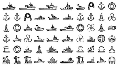 Professional Maritime Tugboat Vector Icon Collection with Harbor Towing and Ship Assistance Symbols © Sifat