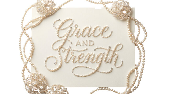 Elegant Grace and Strength message with pearls and ribbon.