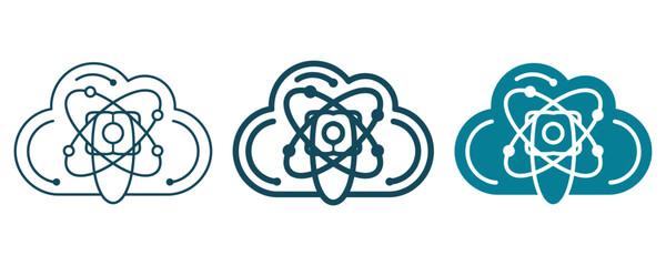 Cloud computing data atom orbit science technology icon set with computing technology internet information connection database infrastructure electronic automation illustration research © Eps World
