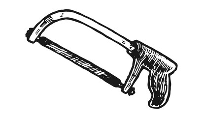 Hack saw hand drawn illustration. Hardware tool vintage sketch drawing vector. © Irkhamsterstock