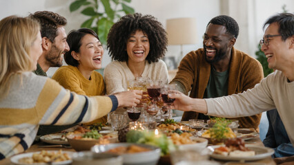 Obraz premium Friends toasting at dinner party