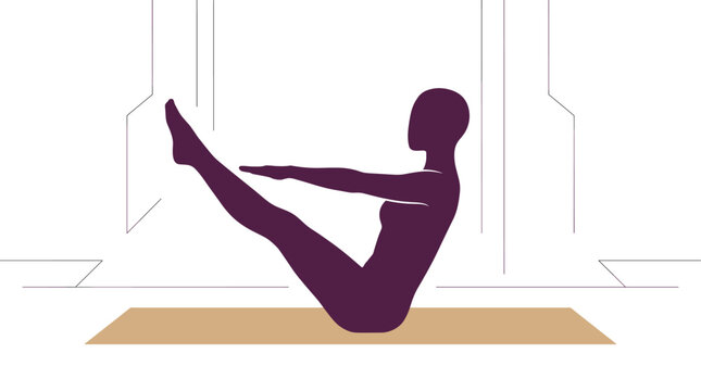 Minimalist Vector Illustration of Woman in Yoga Boat Pose