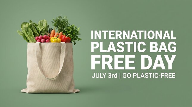 Reusable grocery bag and copy space design for International Plastic Bag Free Day campaign.