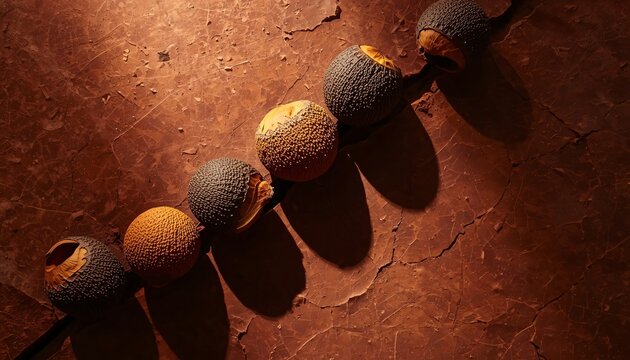 Heritage Product Advertisement of Wrinkled Reetha Shells on Weathered Clay Tile