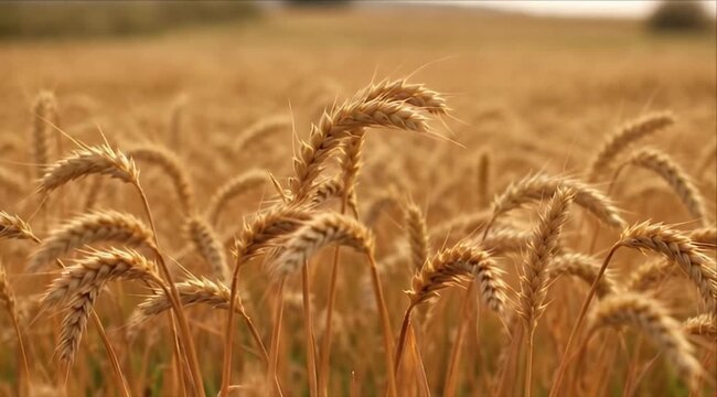 Wheat field golden ear grain ripe crop farm agriculture rural landscape summer harvest season cereal plant growth nature outdoor countryside tranquil sunset light meadow horizon background