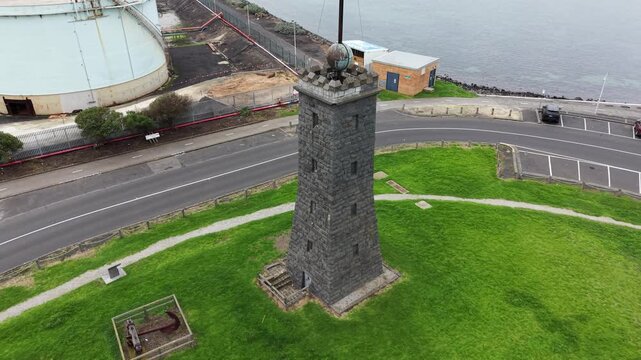 Aerial view of timeball tower historic landmark in williamstown