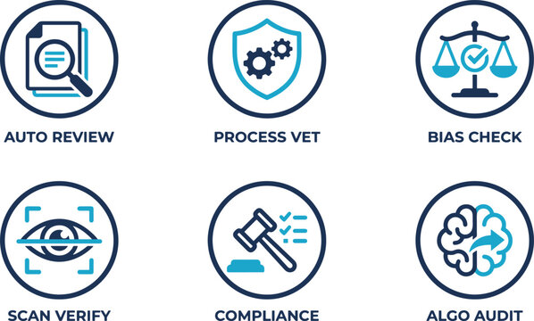 Professional Vector Icon Set for Technology Governance AI Ethics Compliance and Digital System Auditing