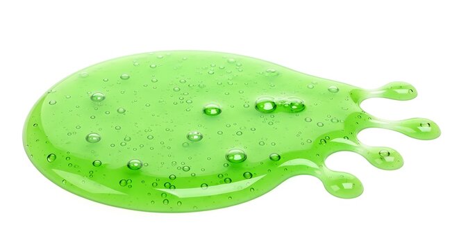 Green slime puddle with bubbles isolated on white background
