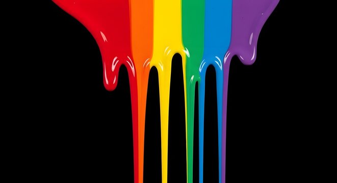 Rainbow paint dripping on black background