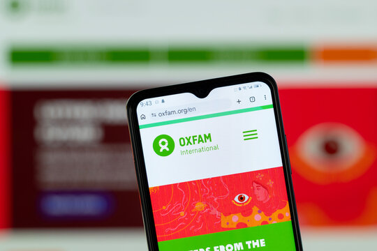 Dhaka, Bangladesh - 05 May 2026: Close-up of Oxfam's homepage on a smartphone.