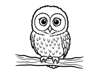 Fototapeta premium Cute cartoon owl perched on a tree branch