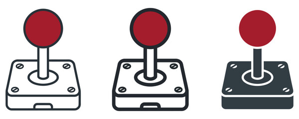 Retro arcade joystick controller icons in different graphic design styles with video game gaming hardware console controller joystick controller entertainment illustration collection pictogram © Eps World