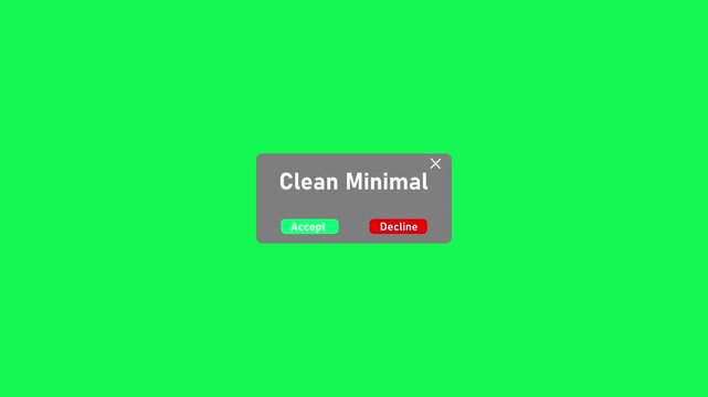 Minimalist ui popup window with accept and decline buttons on green screen background, interface modal