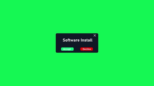 Software install pop-up window with accept and decline buttons on green screen background installation