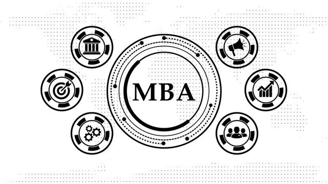 Abstract business education concept with mba text and digital icons motion.