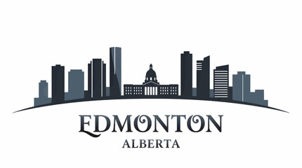 Fototapeta premium Edmonton Skyline Alberta Canada Minimalist Vector Silhouette with Modern Architecture and Government Building, Flat Graphic Design Icons