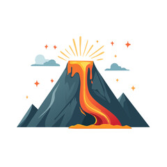 Obraz premium Flat illustration of erupting volcano with lava flow