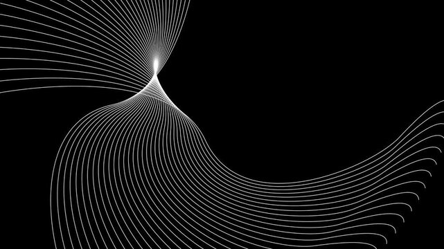 Futuristic white lines, glowing neon curves, abstract background video, motion graphics element, black background