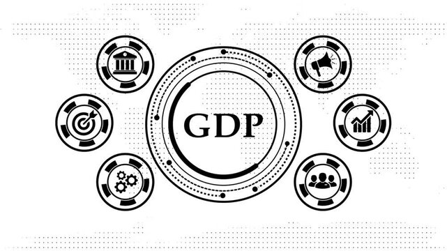 Macroeconomic growth concept featuring animated circular gdp icon graphic.