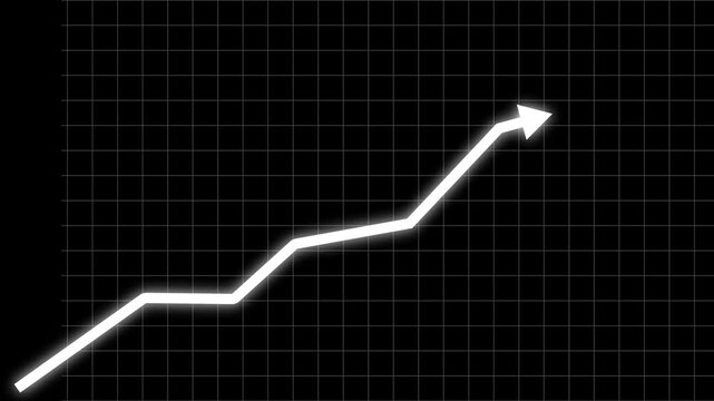 Black color arrow rising transparent channel. Abstract arrow growth chart of economy icon black color animated down. business line animation. Abstract glowing neon line business graph growth arrow