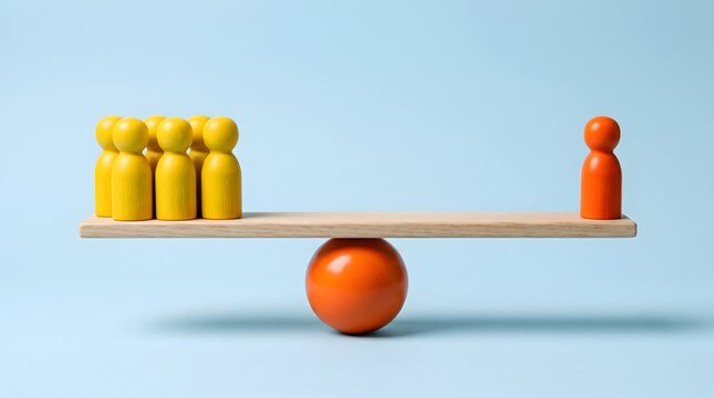 Perfect balance concept with a single orange figure and a yellow group