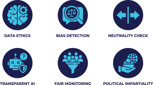 Ethical Technology Concepts Data Ethics, Bias Detection, Neutrality Check, Transparent AI, Fair Monitoring, and Political Impartiality.