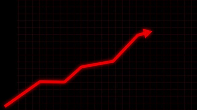 Black color arrow rising transparent channel. Abstract arrow growth chart of economy icon black color animated down. business line animation. Abstract glowing neon line business graph growth arrow