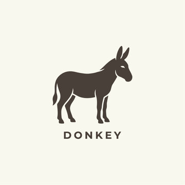 Minimalist black donkey logo vector illustration standing profile isolated on white background for farm agriculture livestock organic food branding design