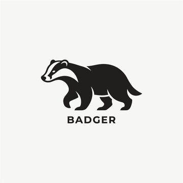 Black badger silhouette logo vector illustration walking profile view isolated on white background for security outdoor tech company branding design