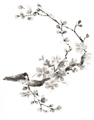 Fototapeta premium Silent Ink Blossoms – Traditional Chinese Ink Plum Blossom Painting