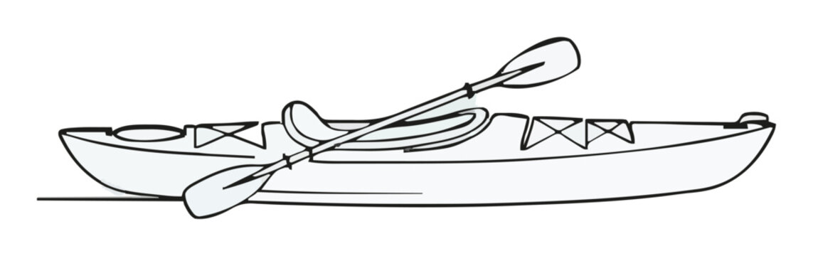 Sport kayak side view line art illustration. Generative AI