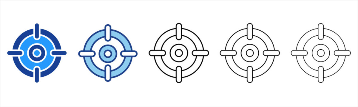 Target  Icon In Different Color And Outline Style 