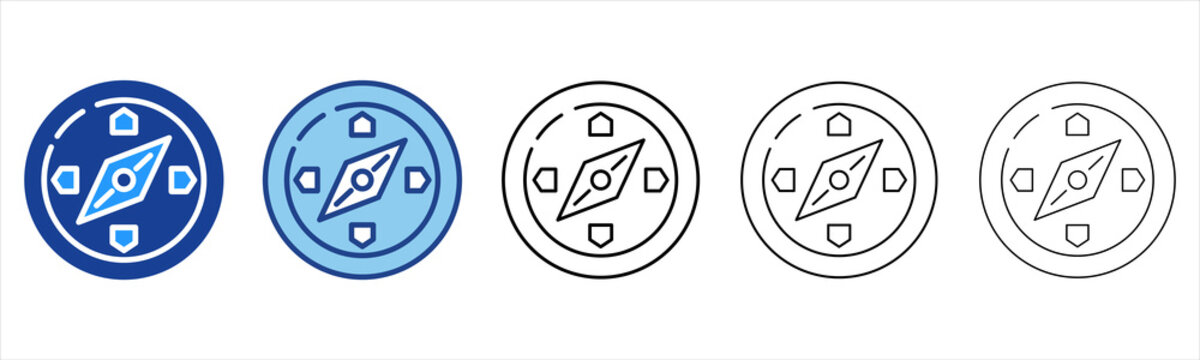 Compass  Icon In Different Color And Outline Style 