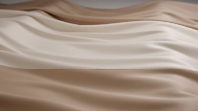 Soft flowing fabric with gentle waves in neutral beige and cream tones, smooth texture and elegant drape, abstract background