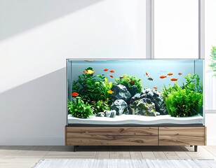 Fototapeta premium 癒やしの熱帯魚が泳ぐ美しい自宅水槽