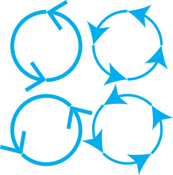 Abstract circular arrow infographic process flow chart vector illustration set. Simple geometric loop cycle diagram collection, minimalist blue round reload repeat chevron ring pack isolated on white 