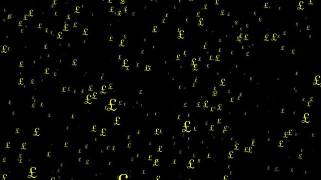 A shower of pound currency symbols. Alpha Channel. Seamless loop animation.