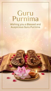 BIO

A premium Guru Purnima illustration featuring sacred wooden Guru Paduka adorned with a lotus, rose petals, and a glowing diya, symbolizing devotion, gratitude, and divine blessings.